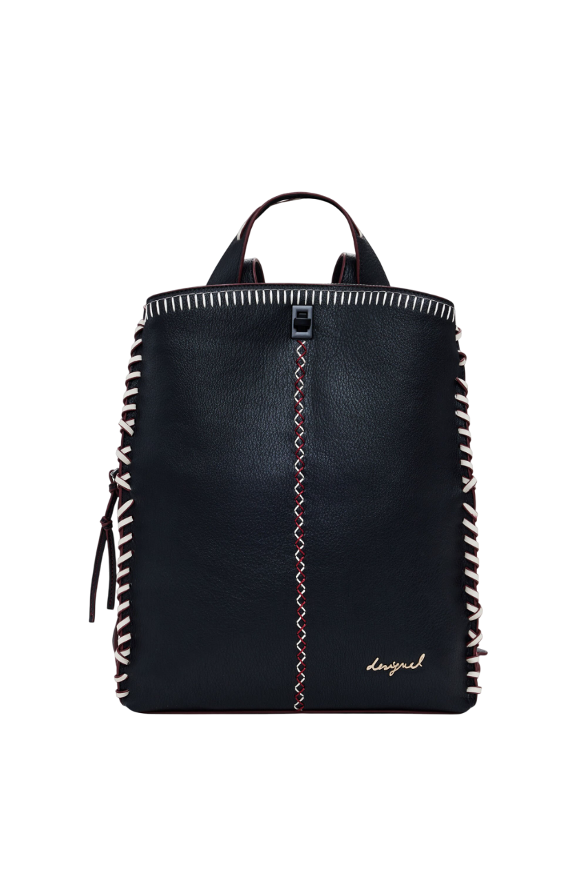 Desigual - Large faux leather effect backpack with topstitching