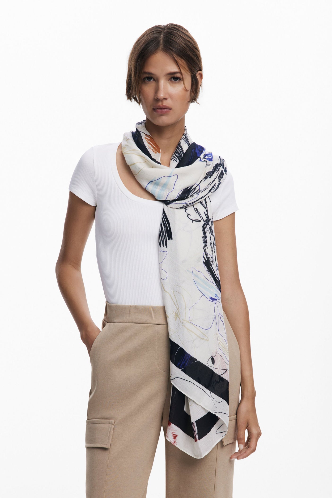 Desigual - Rectangular strokes scarf