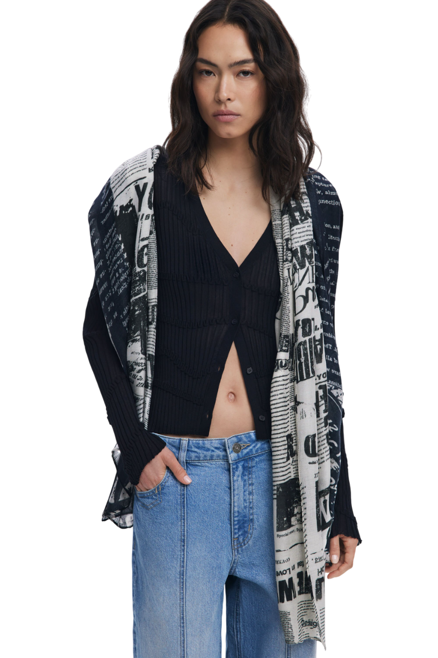 Desigual - Rectangular newspaper scarf