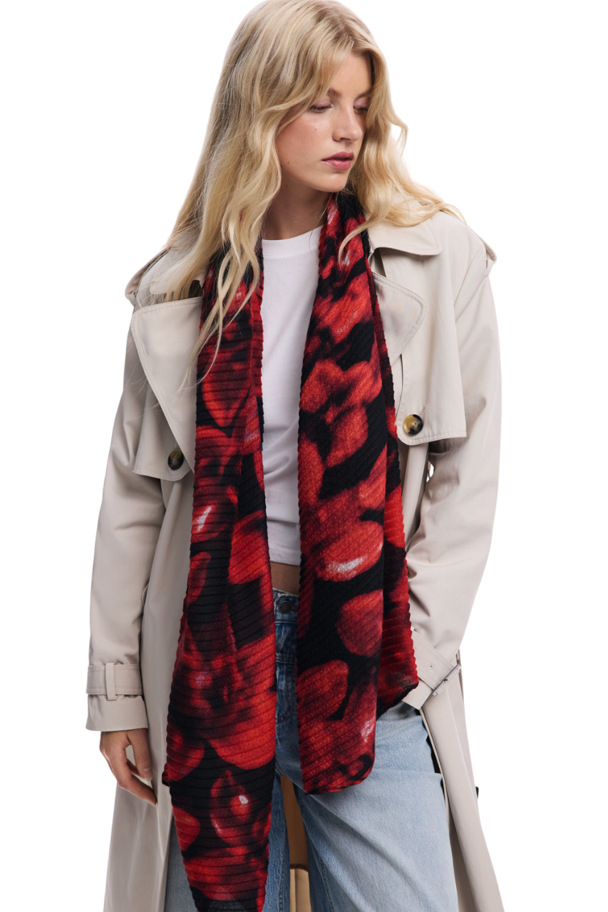 Desigual - Rectangular scarf with red flowers