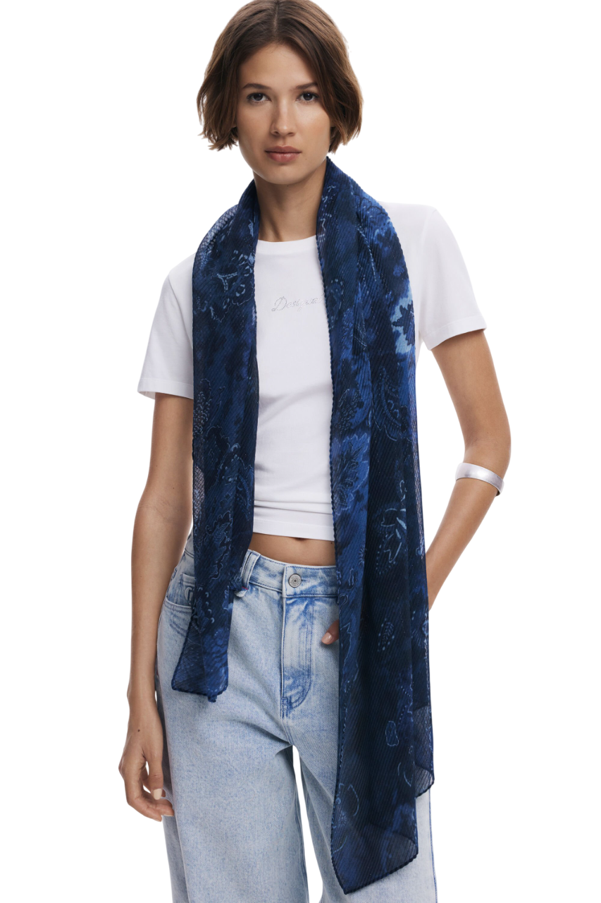 Desigual - Pleated rectangular paisley scarf