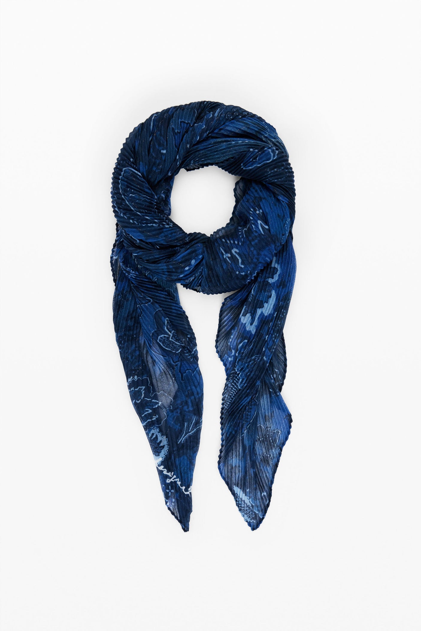 Desigual - Pleated rectangular paisley scarf