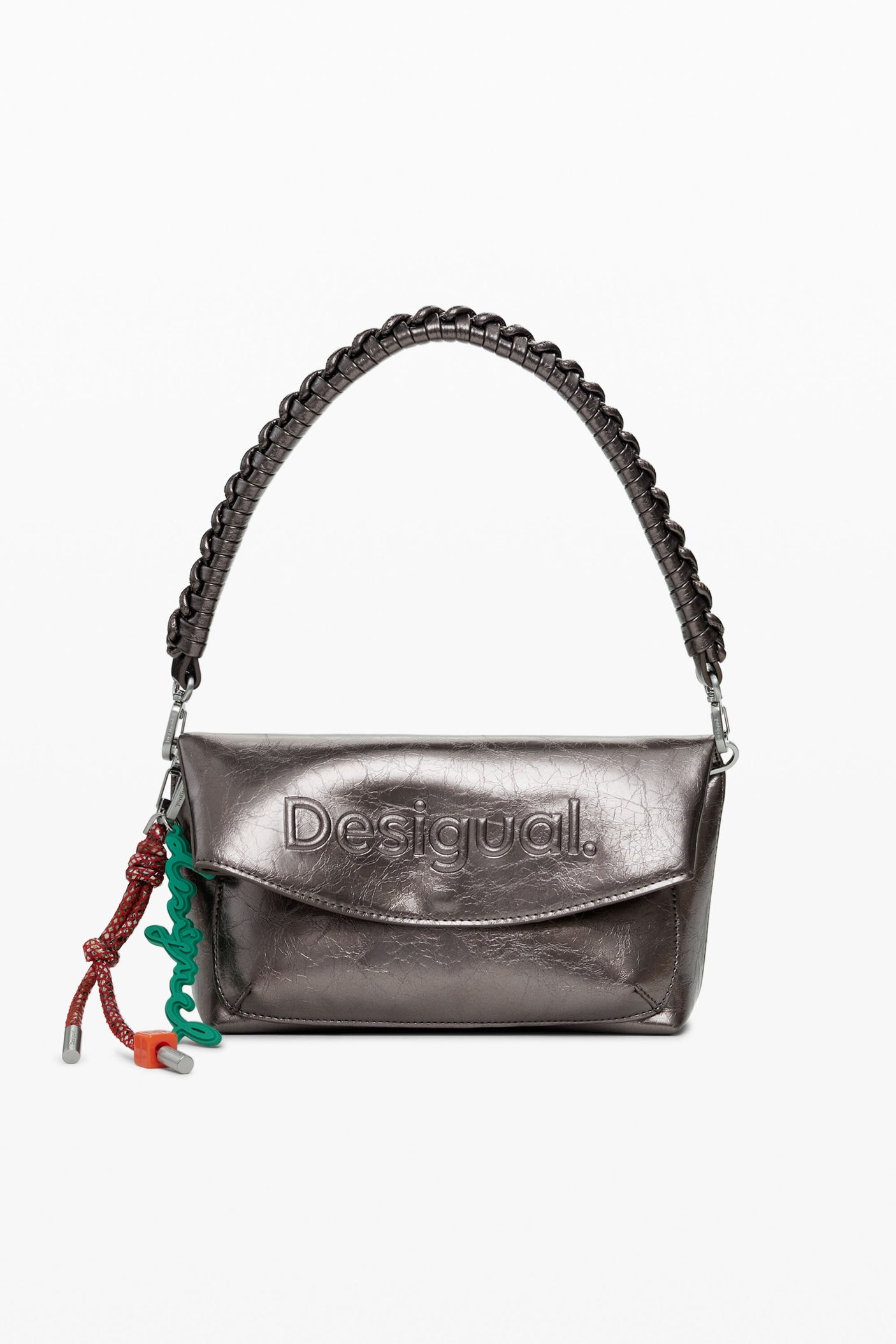 Desigual - Medium metallic flap bag with 3D logo
