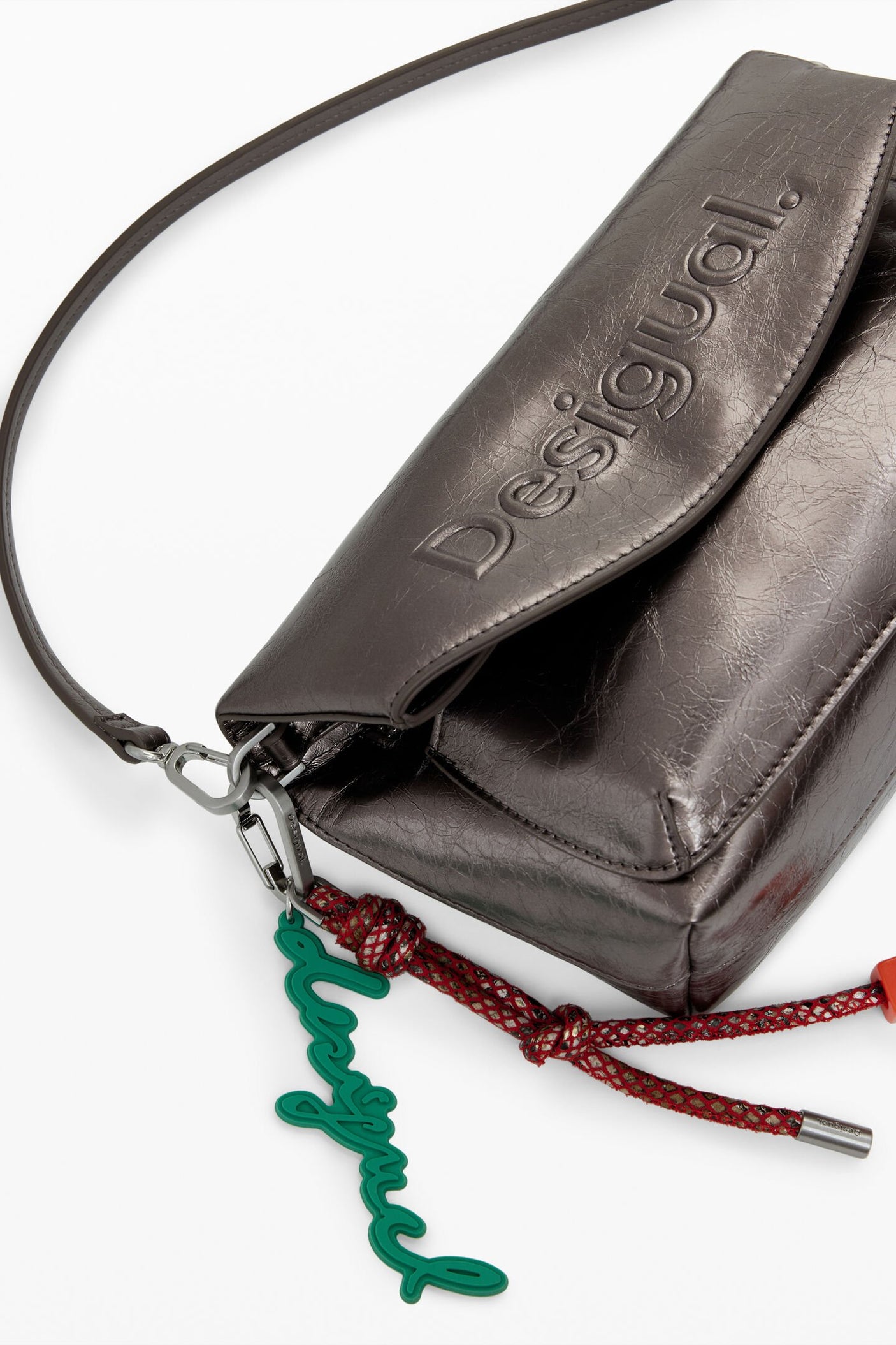 Desigual - Medium metallic flap bag with 3D logo