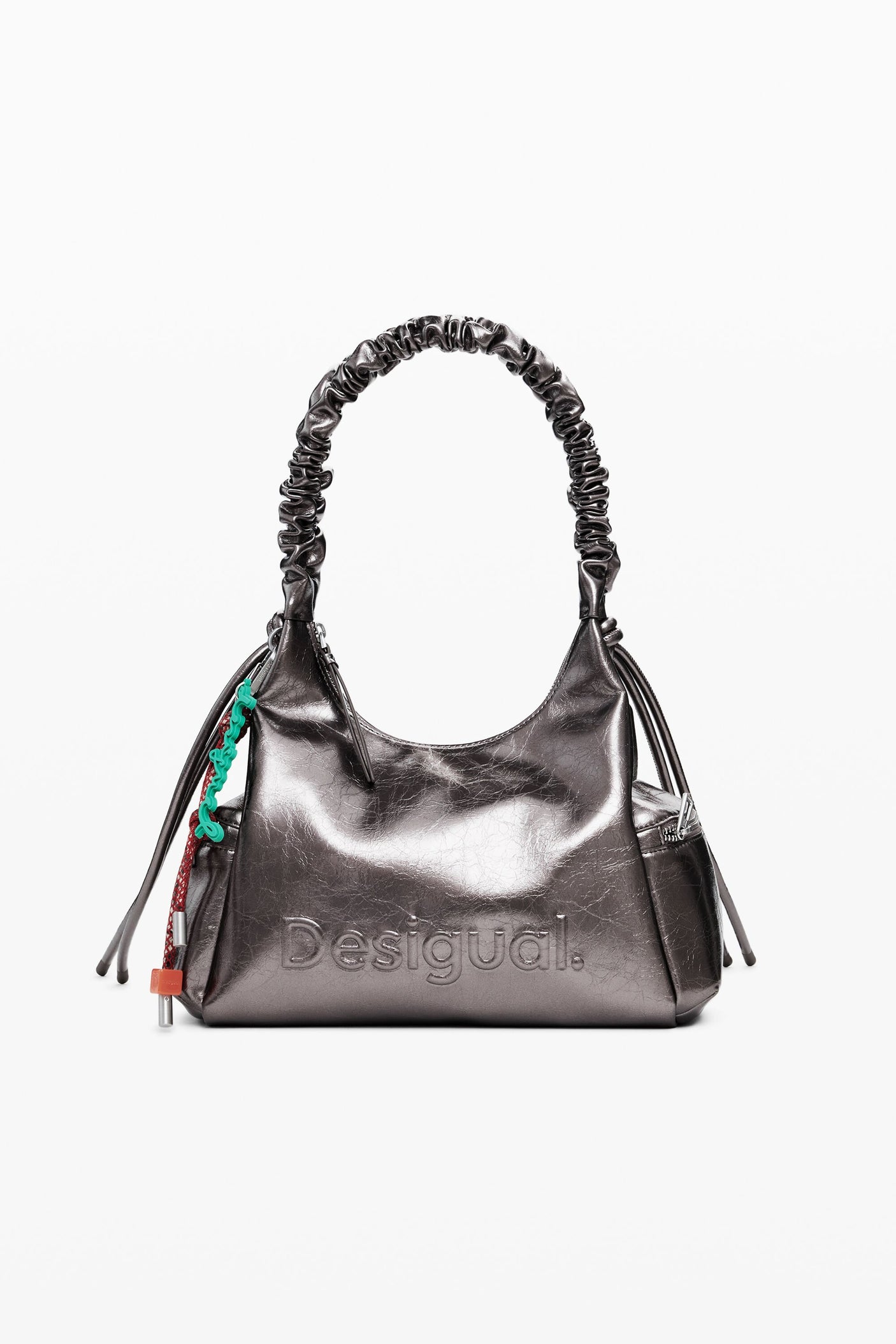 Desigual - Metallic medium 3D logo bag with ruched handle