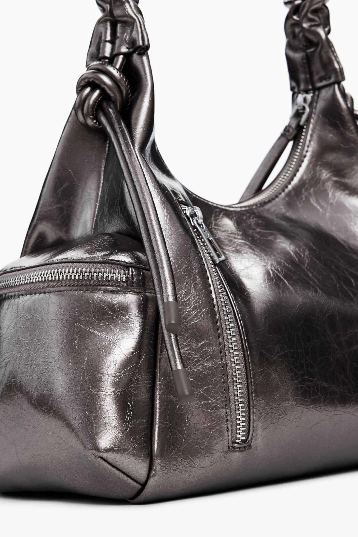 Desigual - Metallic medium 3D logo bag with ruched handle