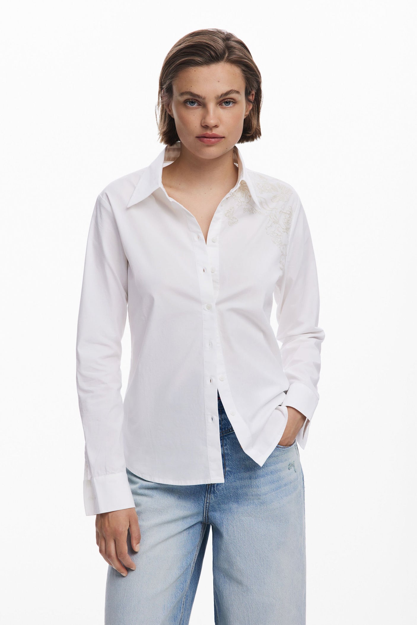 Desigual - Plain shirt with embroidery