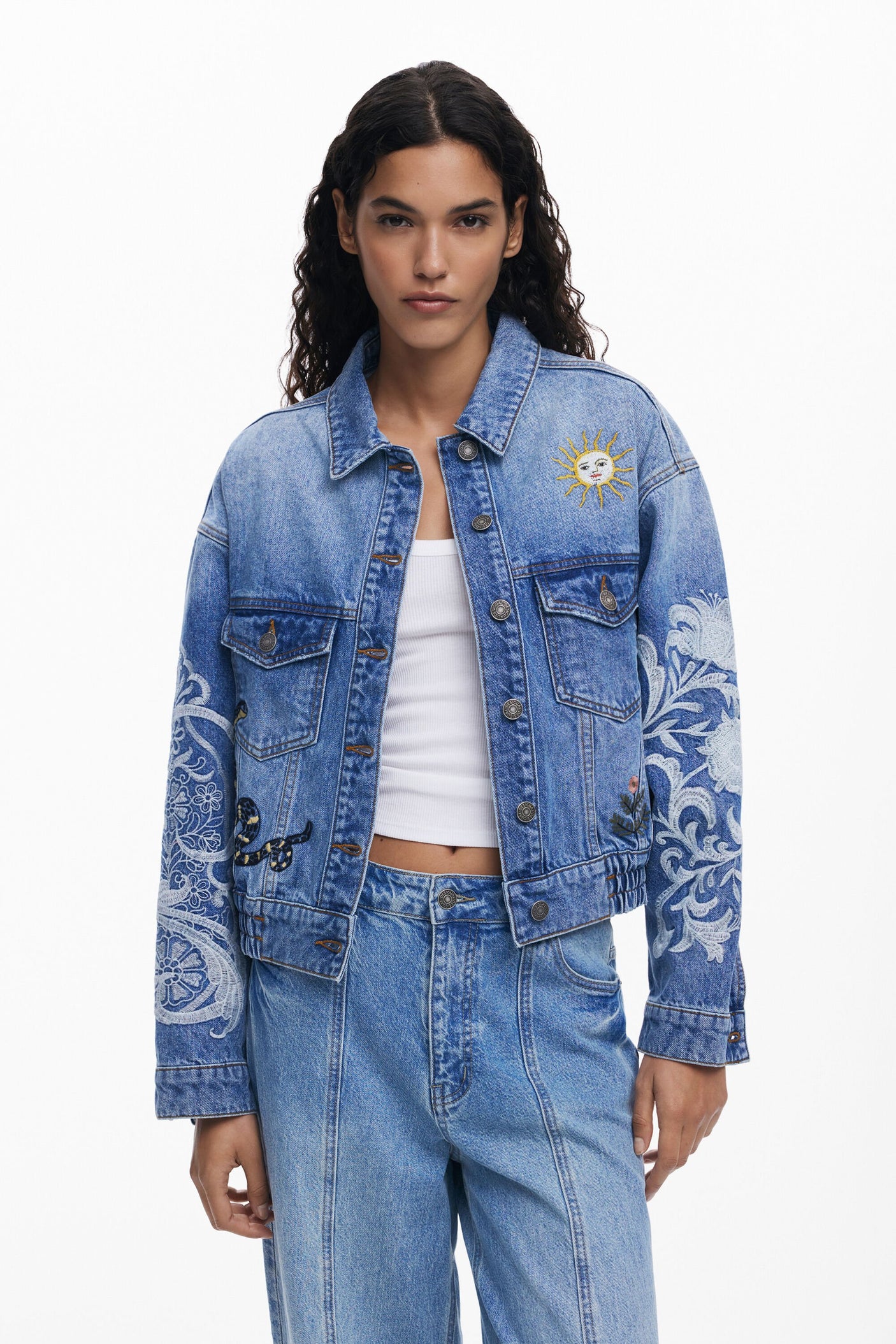 Desigual - Denim jacket with oriental embroidery