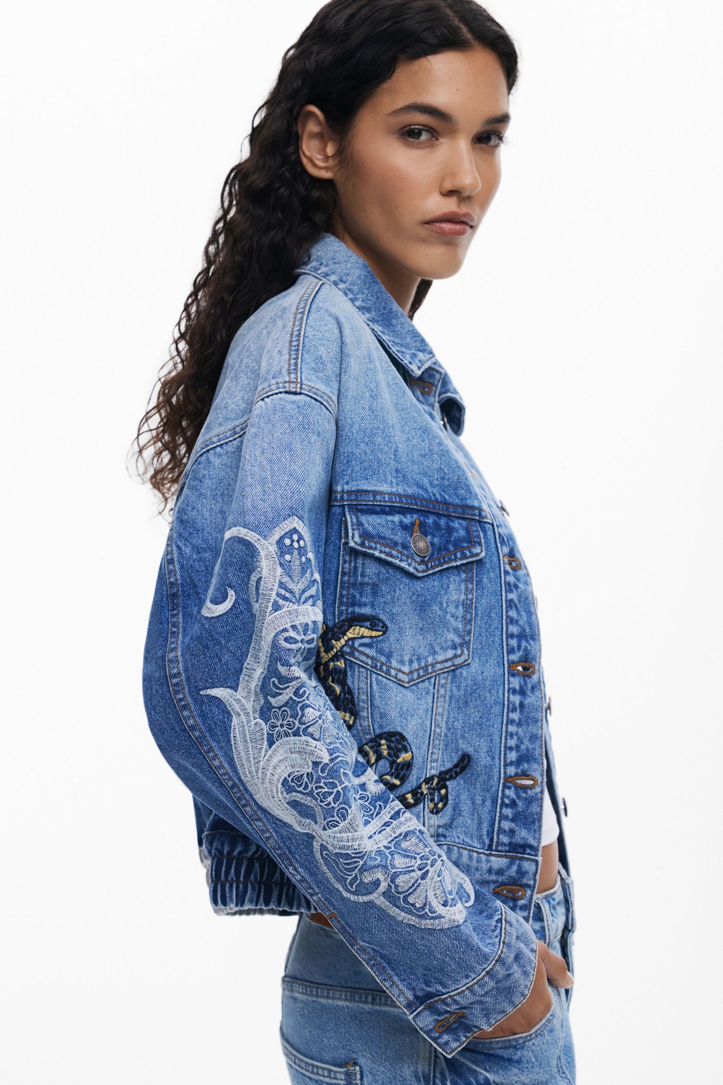 Desigual - Denim jacket with oriental embroidery
