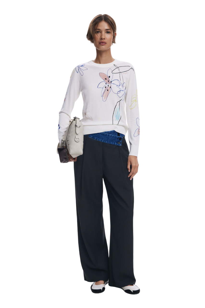 Desigual - Fine sweater with floral strokes