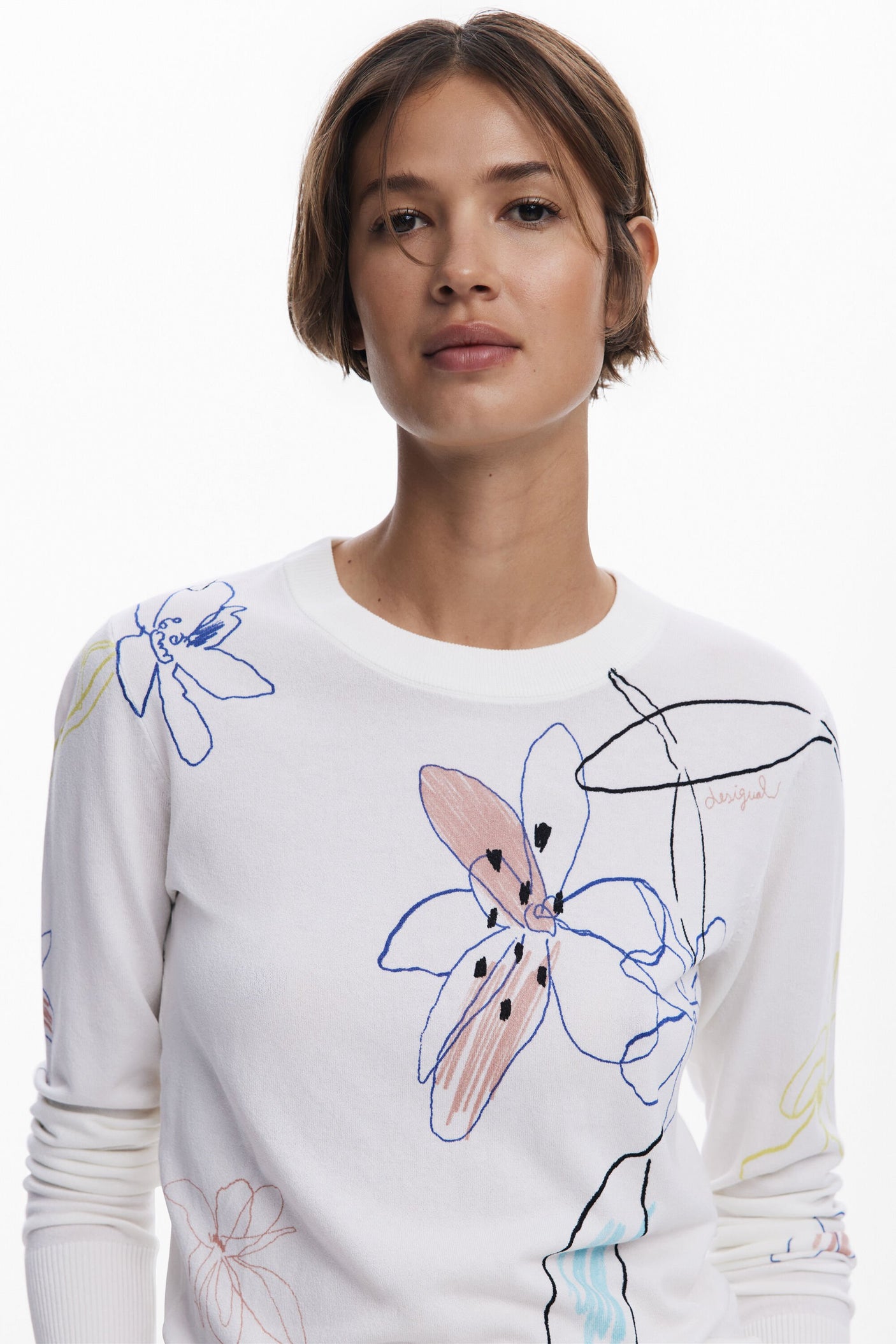 Desigual - Fine sweater with floral strokes