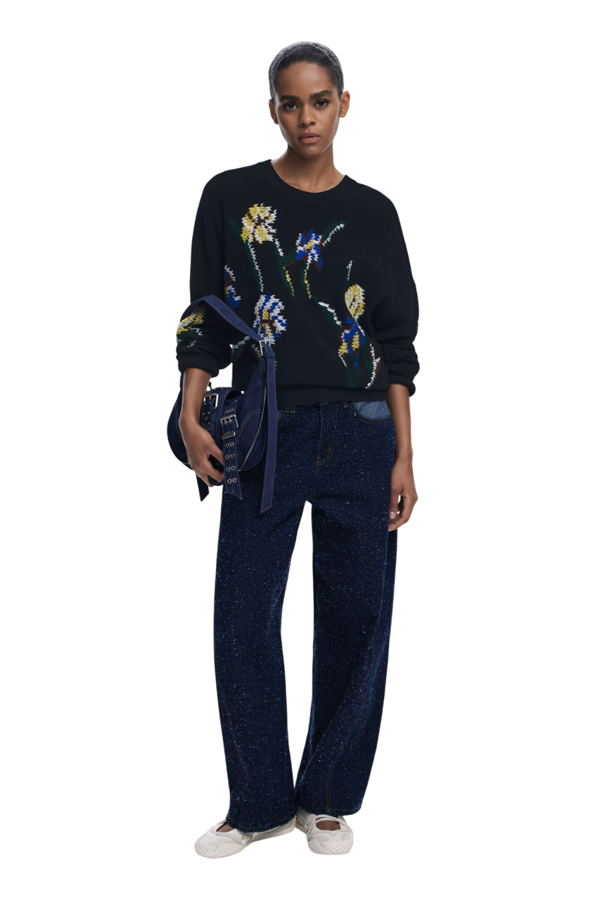 Desigual - Jacquard sweater with embroidered flowers