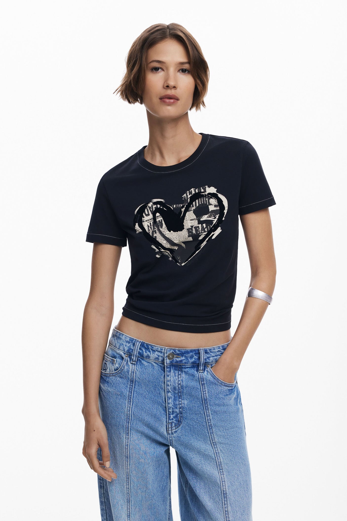 Desigual - Newspaper heart T-shirt