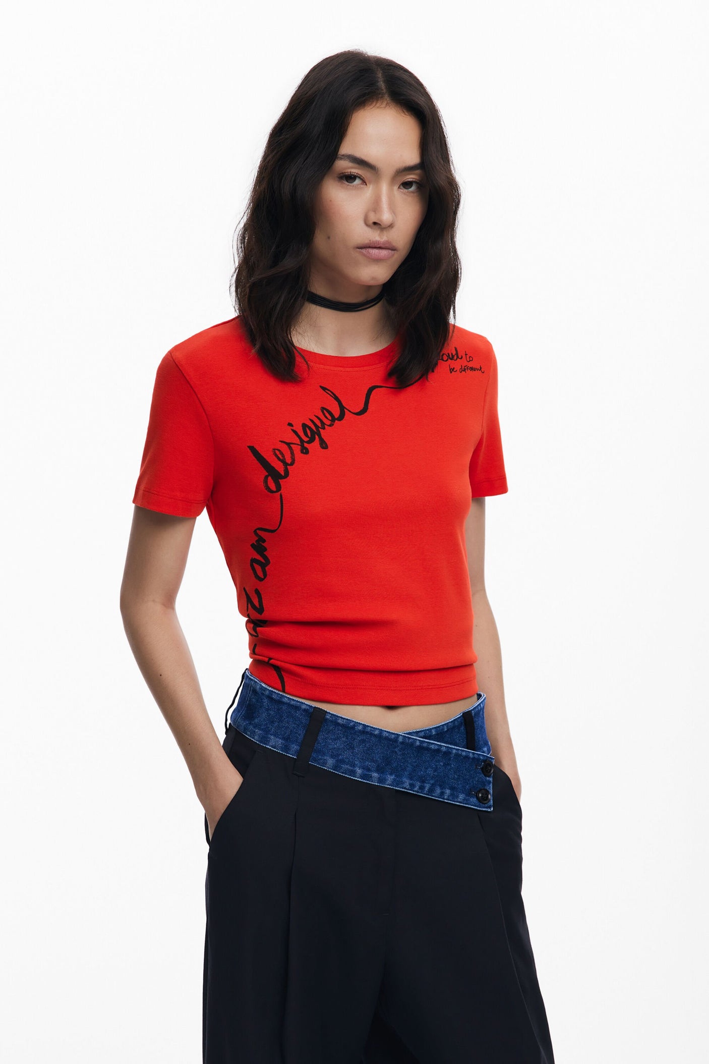 Desigual - T-shirt with embroidered phrase