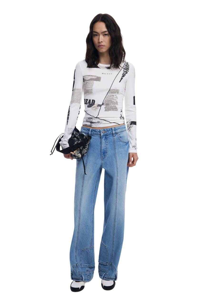 Desigual - Ribbed newspaper T-shirt