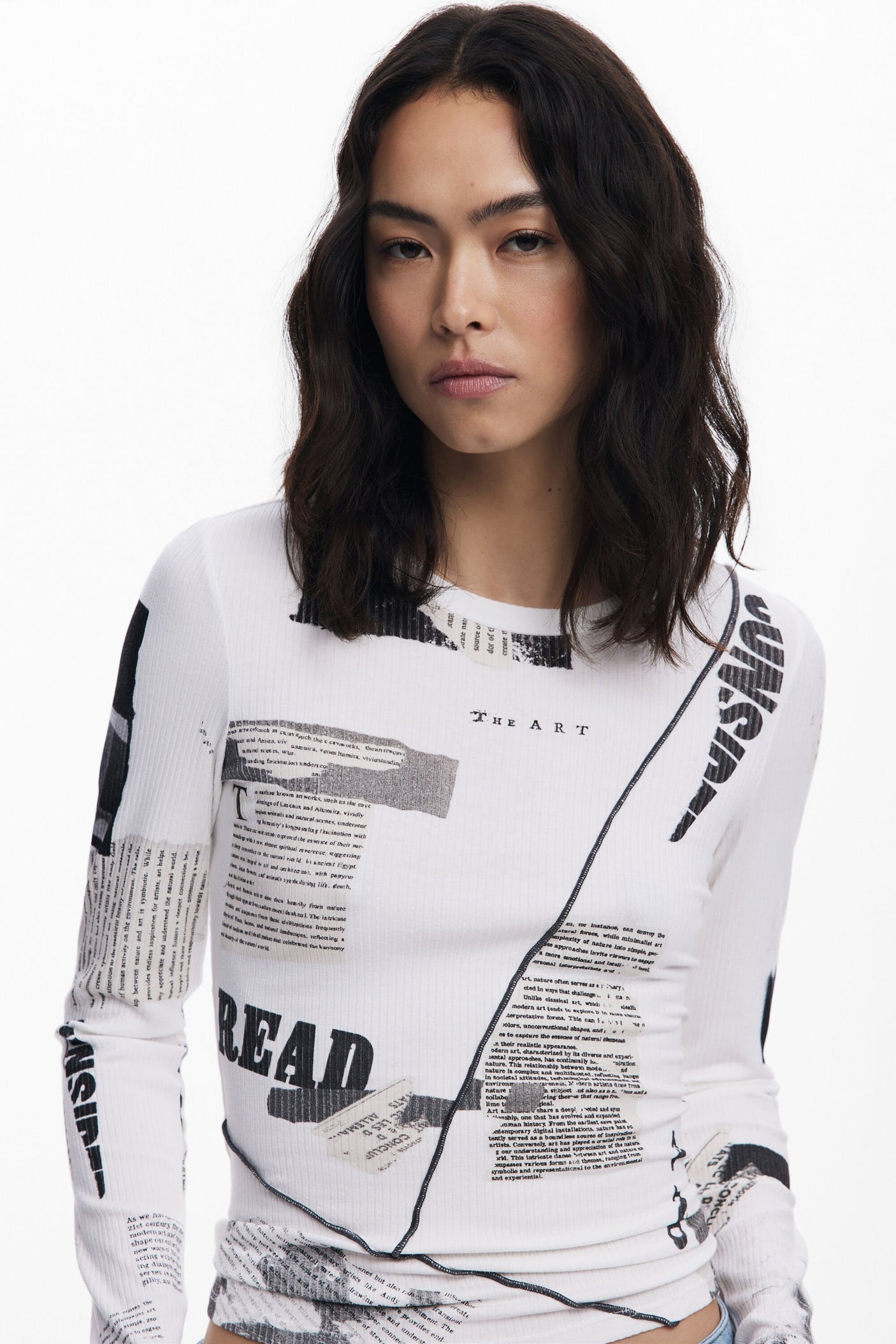 Desigual - Ribbed newspaper T-shirt
