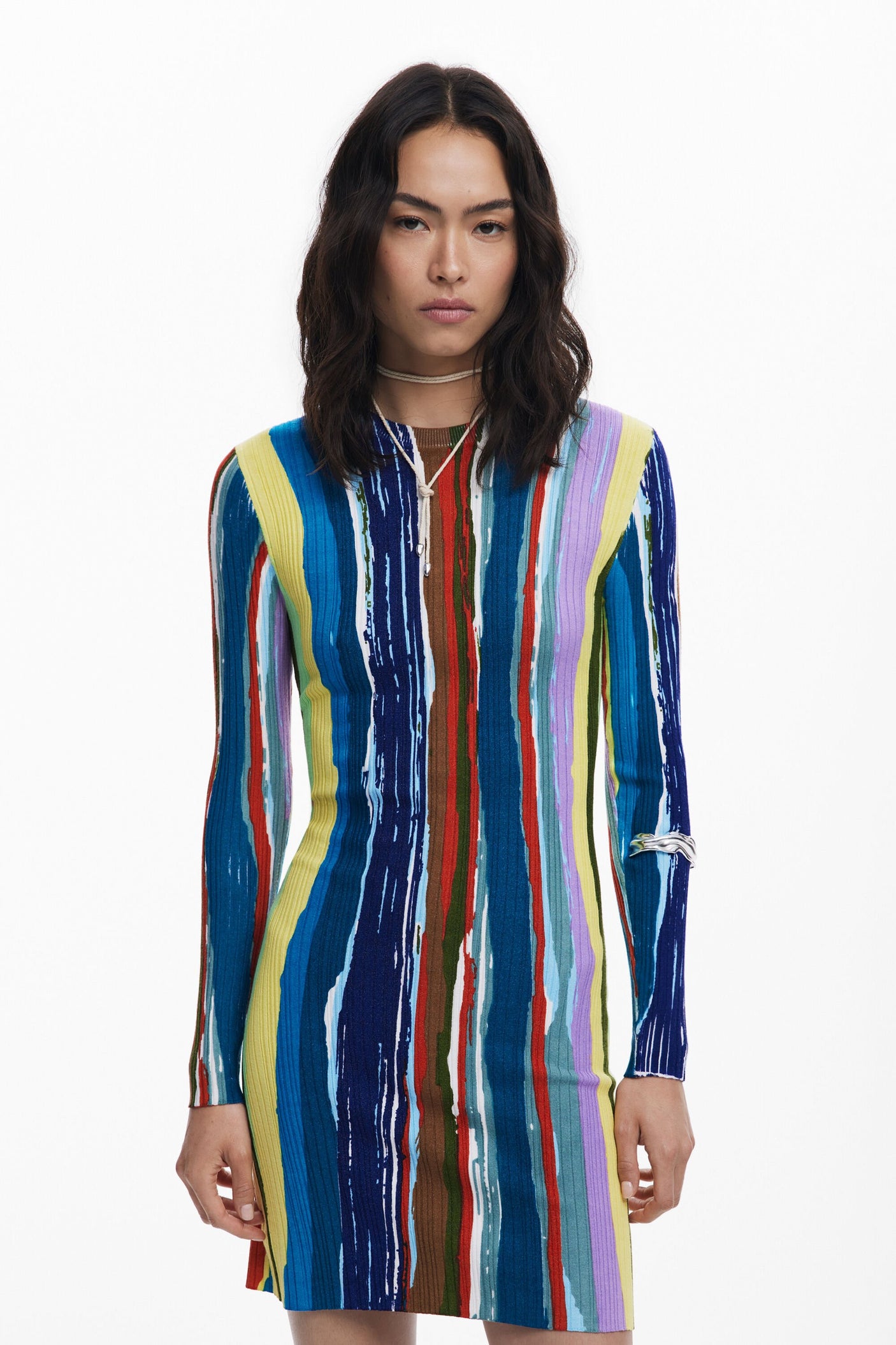 Desigual - Ribbed dress with colored stripes