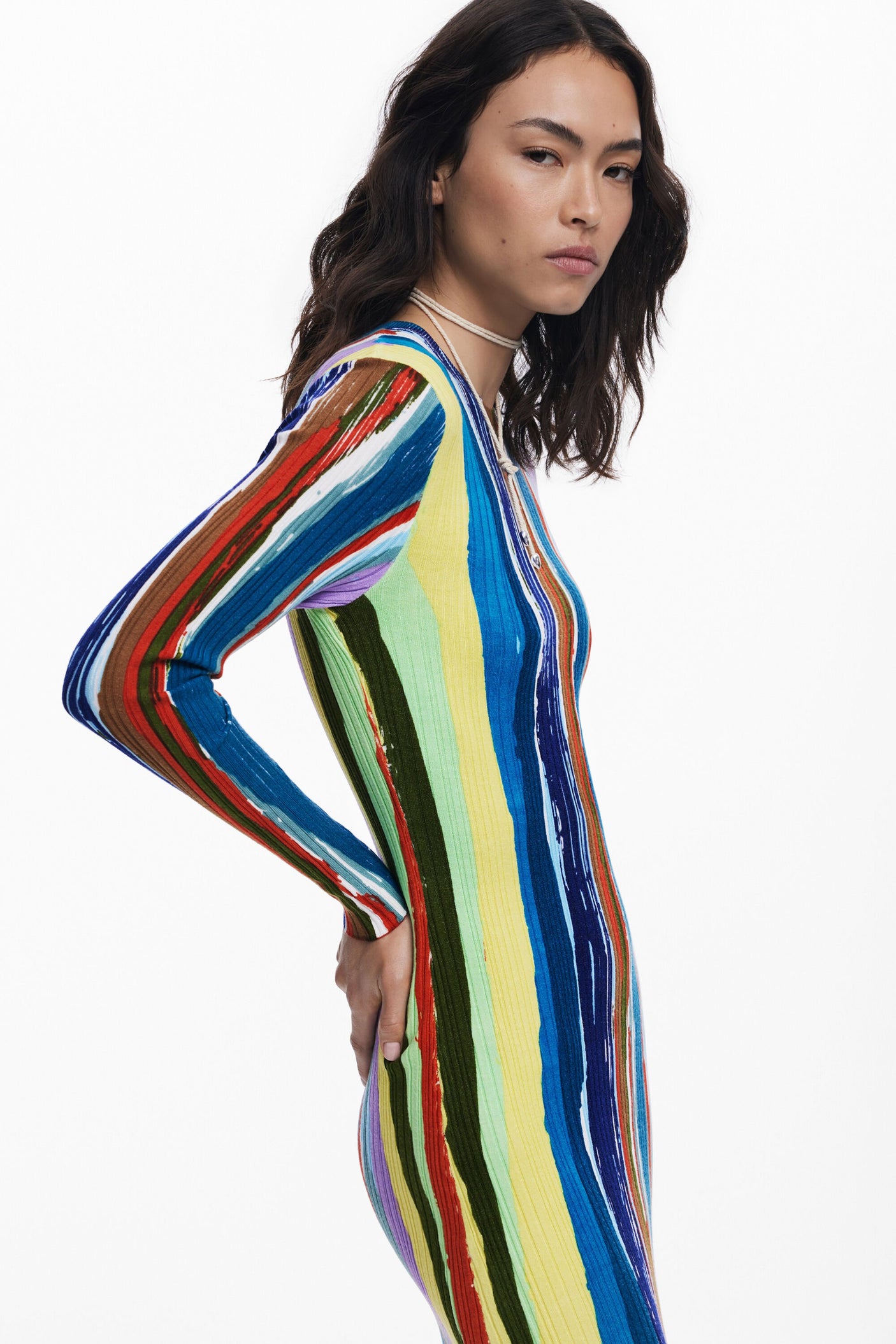 Desigual - Ribbed dress with colored stripes