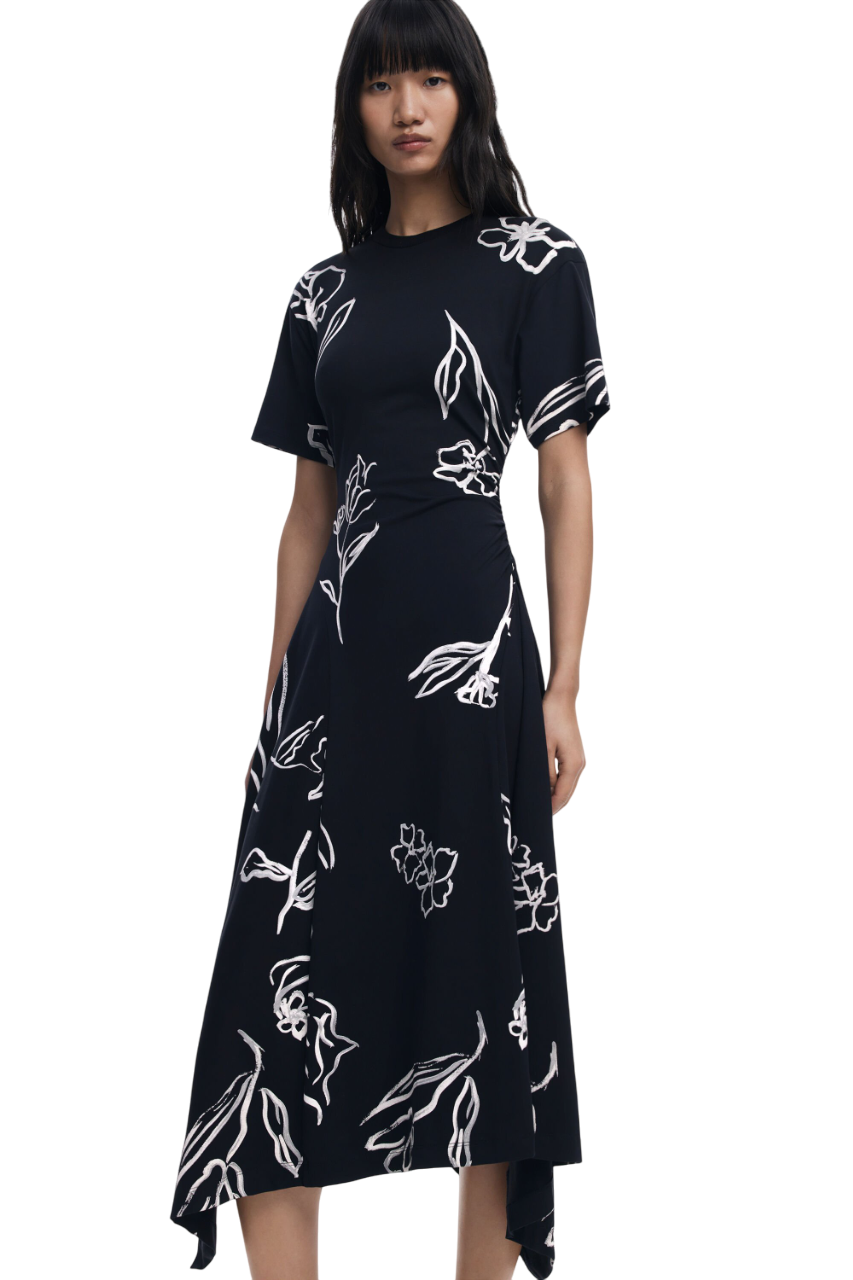Desigual - Asymmetric dress with floral strokes