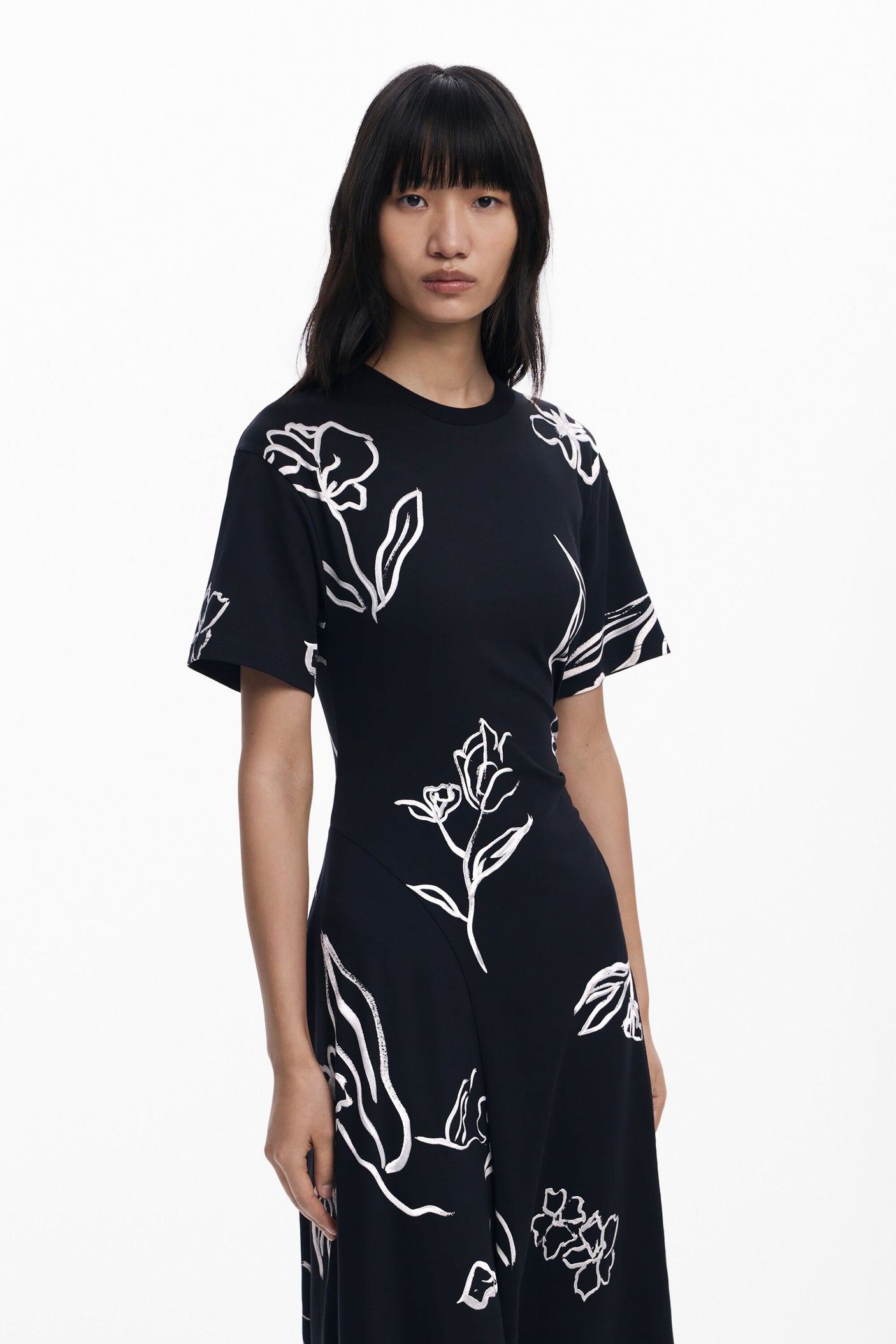Desigual - Asymmetric dress with floral strokes