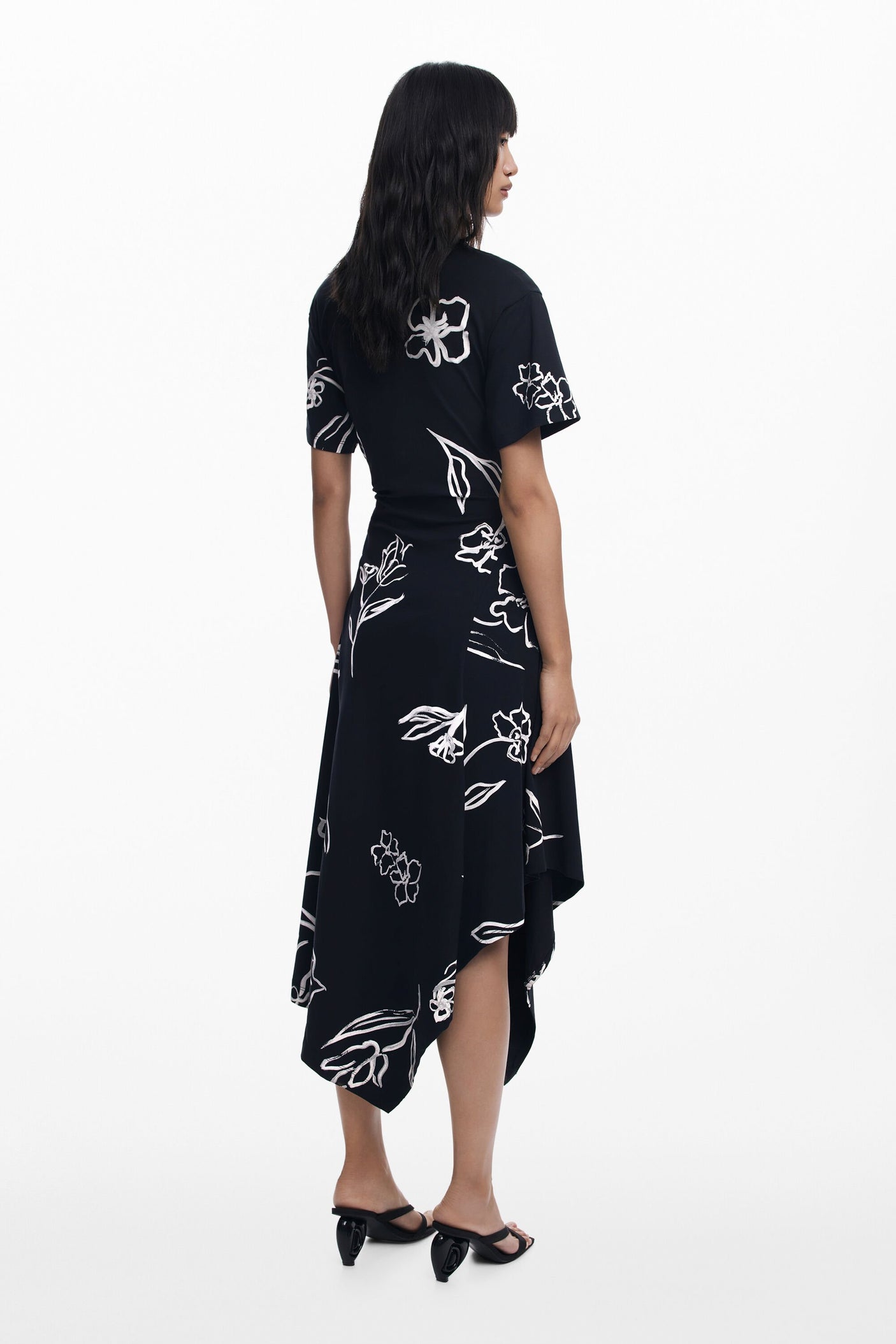 Desigual - Asymmetric dress with floral strokes