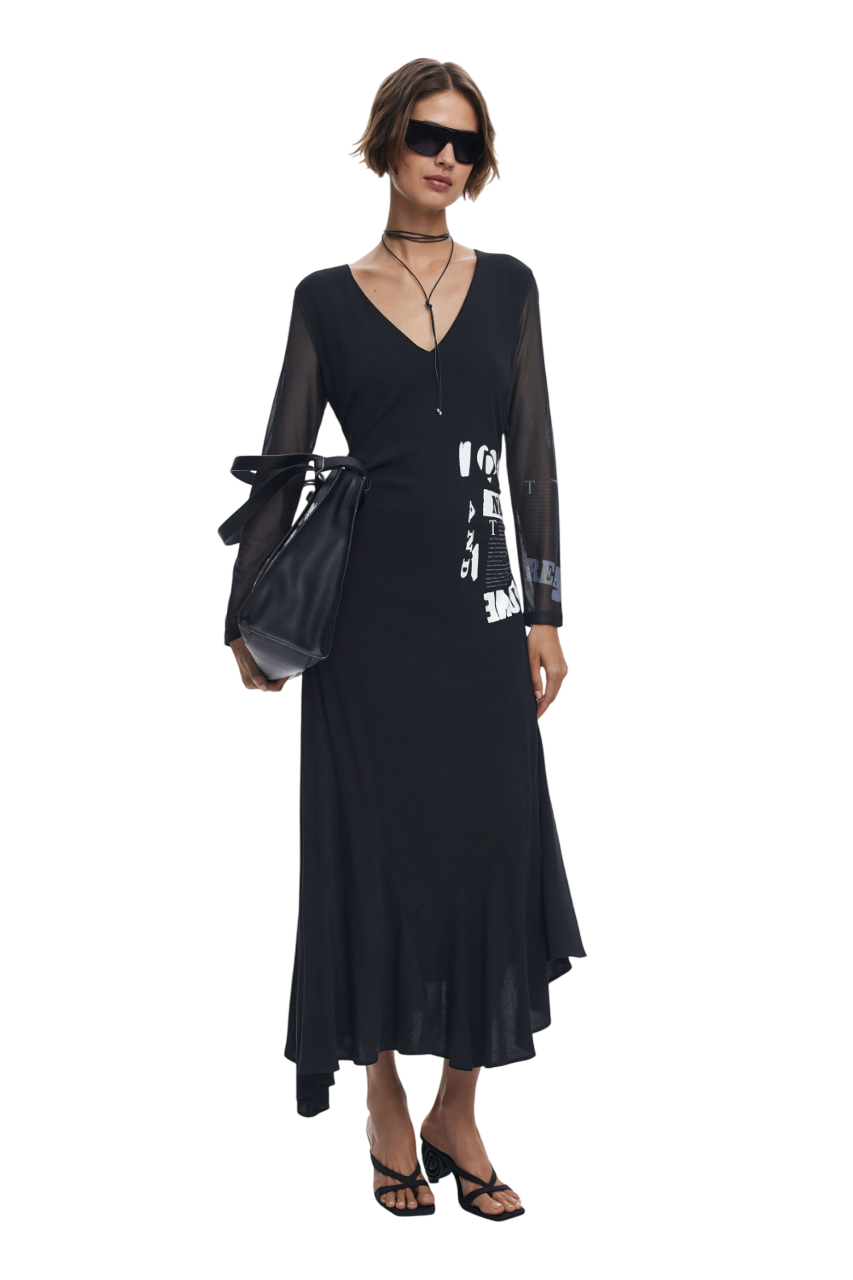 Desigual - Ruched newspaper dress