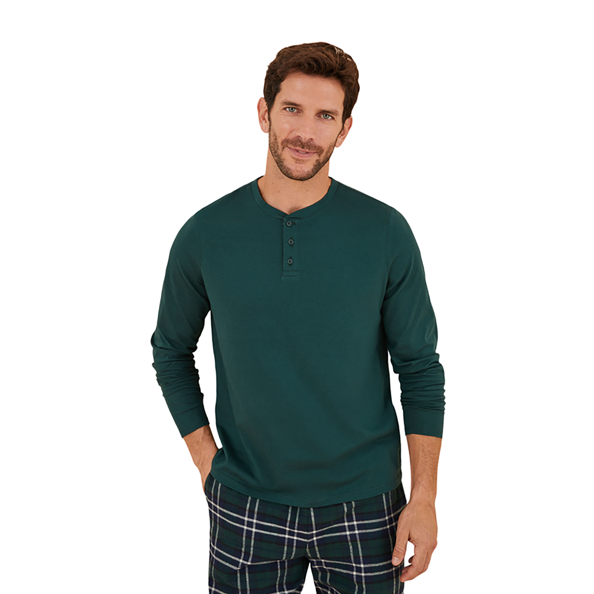 Women Secret - Men's plaid pajamas with a button neck - Sold by FIG