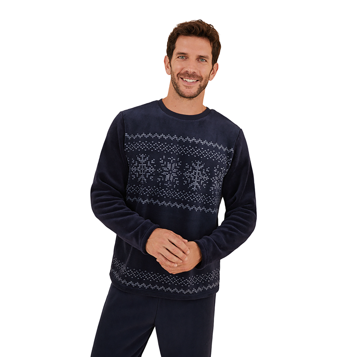 Women Secret - Long fleece men's pajamas with a Christmas row pattern - Sold by FIG
