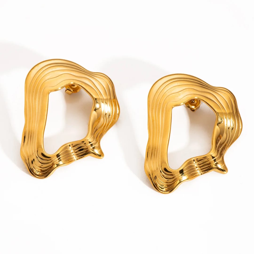 Gold Textured Wave Earrings