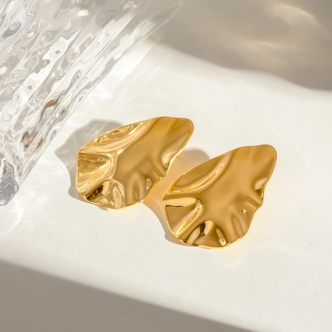 Gold Wavy Design Earrings