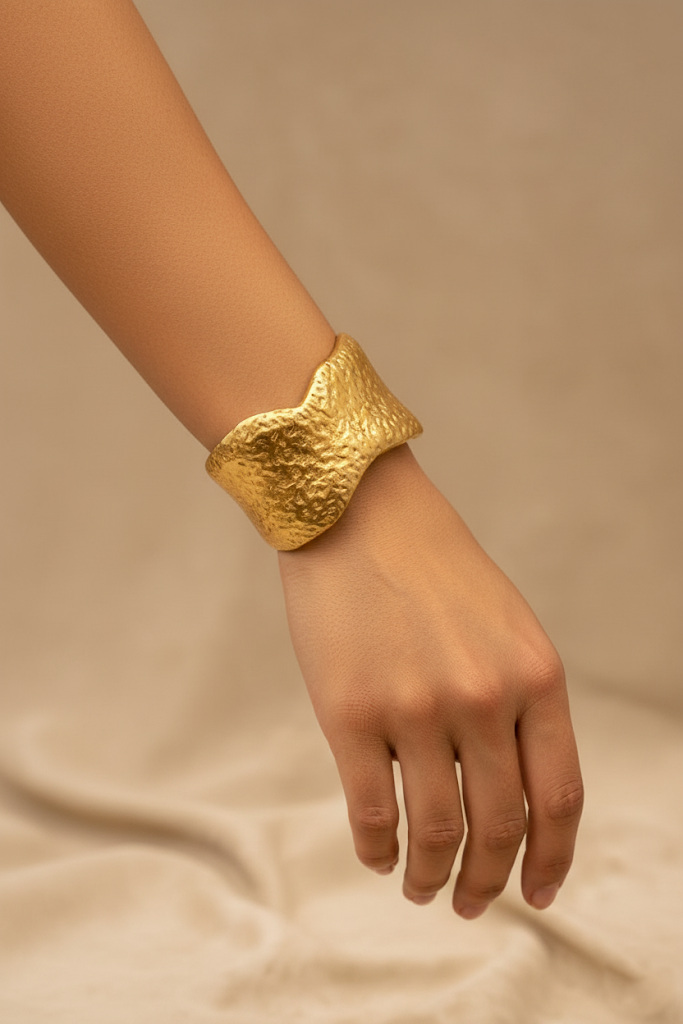 Textured Wave Plated Metal Bracelet