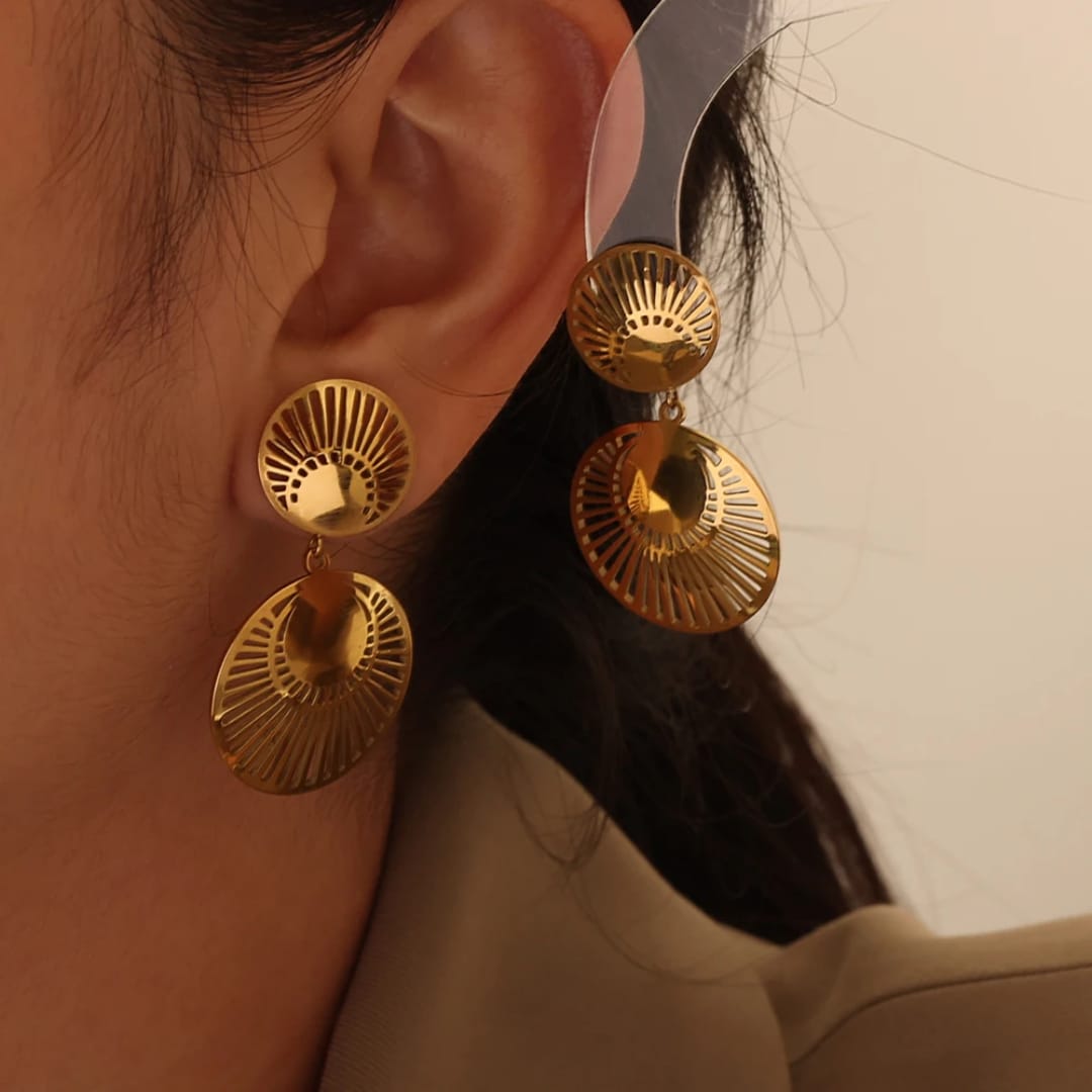 Gold Circular Design Earrings