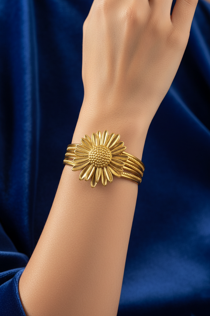 Sunflower Design Plated Metal Bracelet