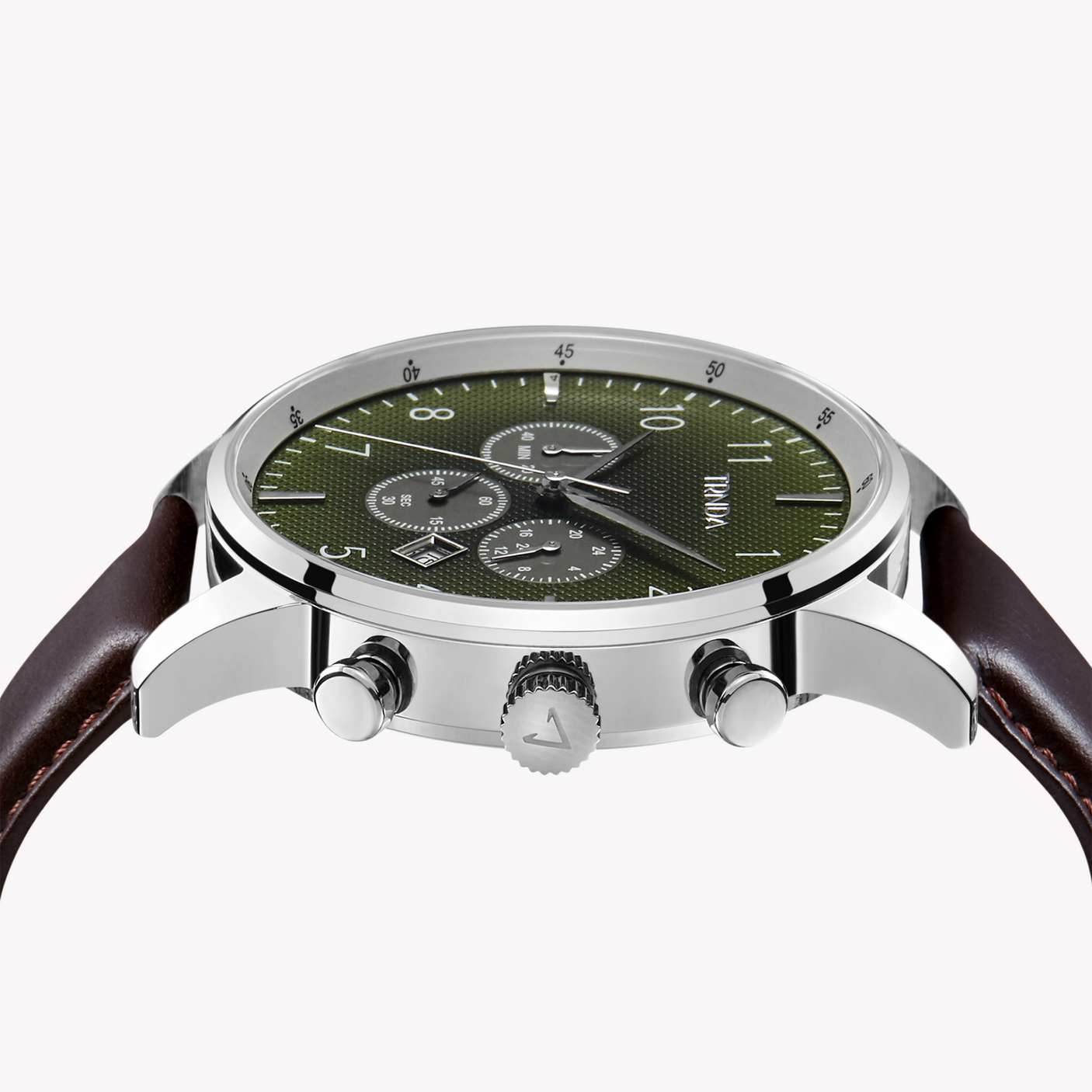 TRNDA STAINLESS STEEL CLASSIC - GRADIENT SEAWEED GREEN DIAL MEN'S WATCH with Brown Leather Band