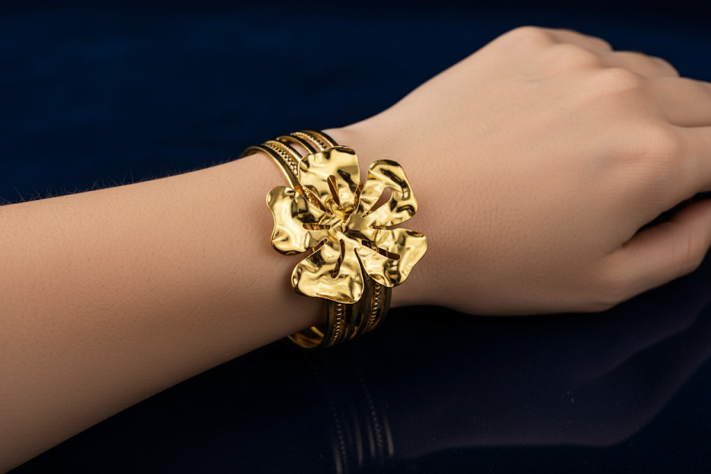 Elegant Flower Design Gold Bracelet