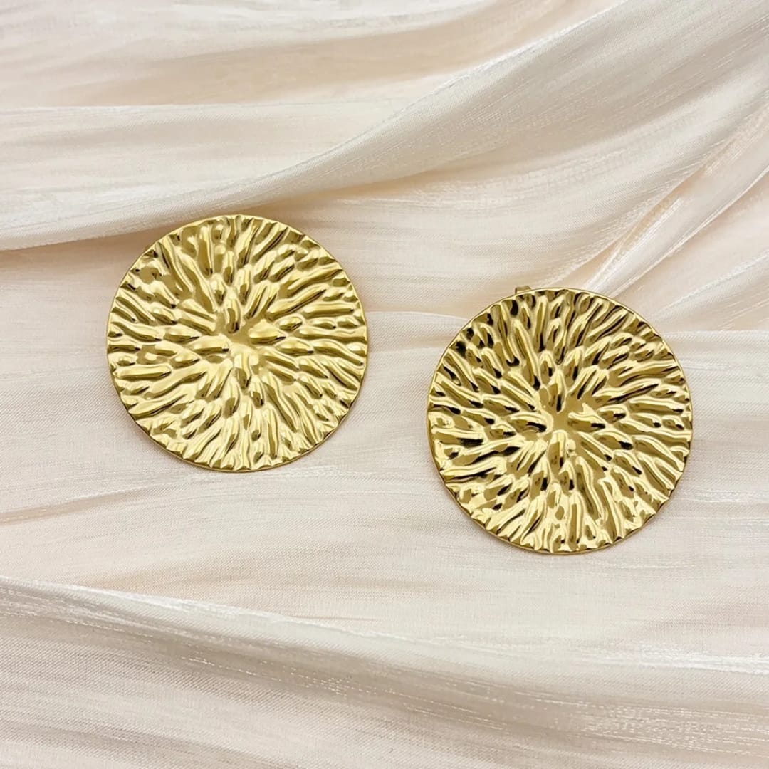 Gold Embossed Round Earrings