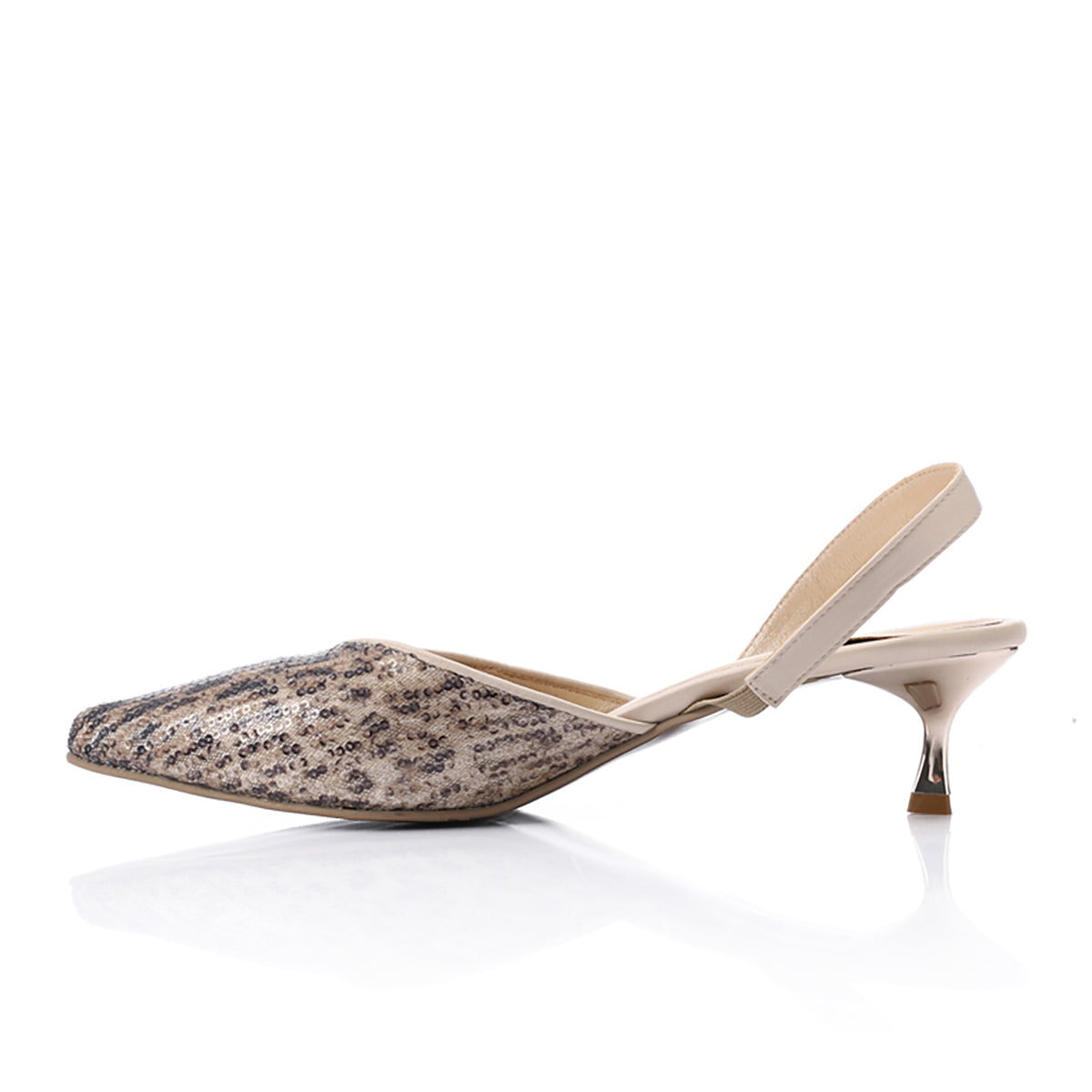 مستر جو - حذاء كعب عالي بحزام خلفي باللون البيج - 3025