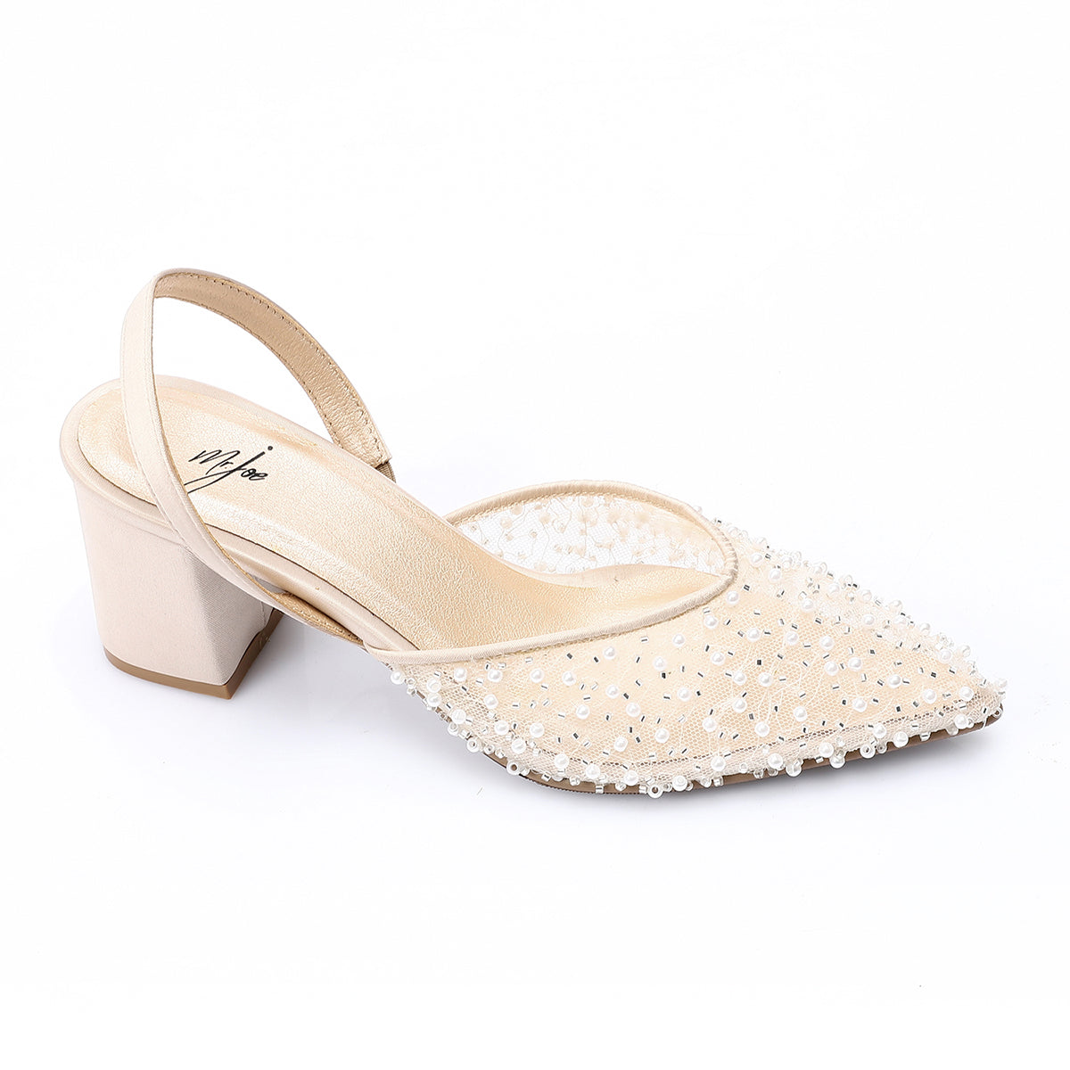 مستر جو - حذاء بكعب عالٍ مفتوح من الخلف مزين بأحجار الراين الأنيقة