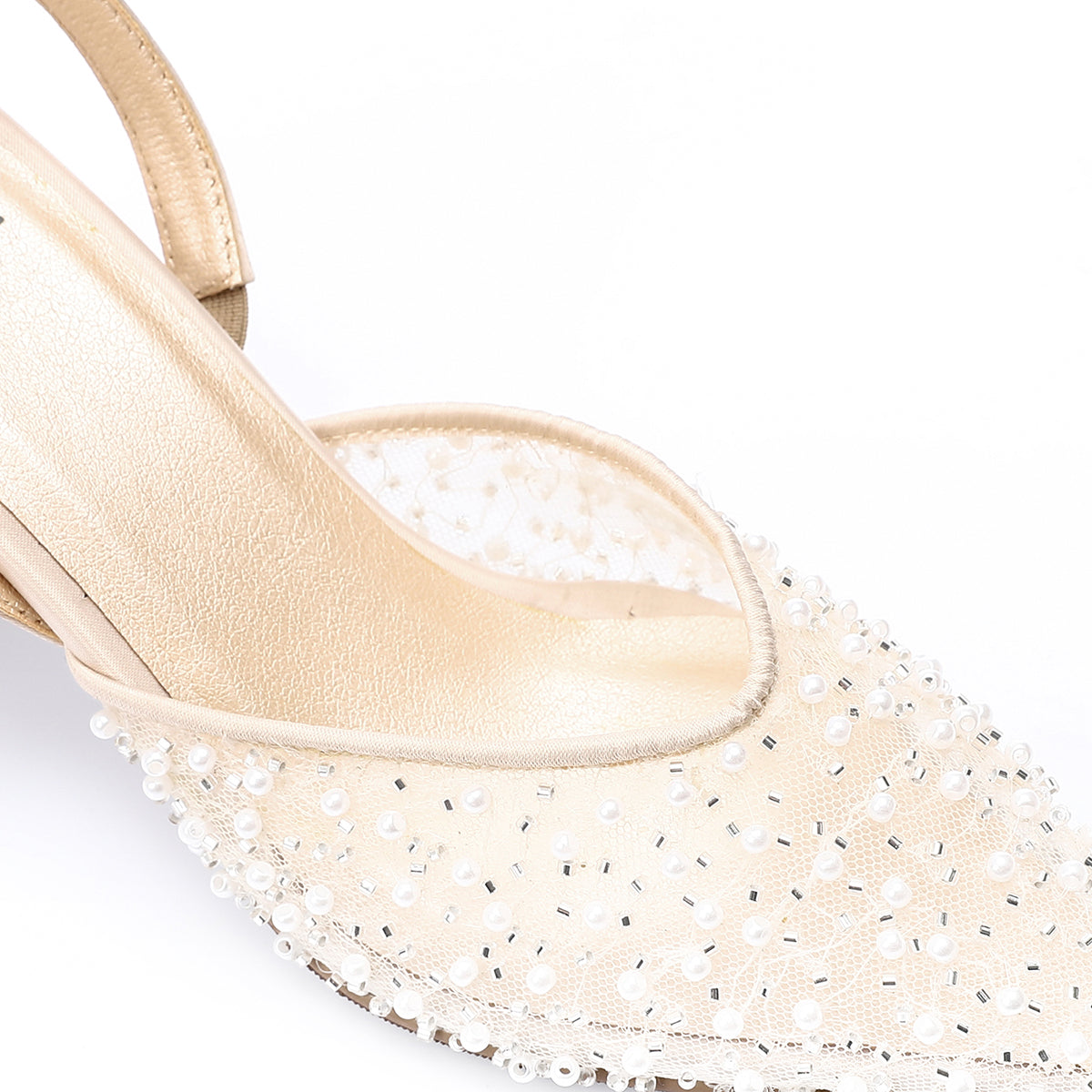 مستر جو - حذاء بكعب عالٍ مفتوح من الخلف مزين بأحجار الراين الأنيقة