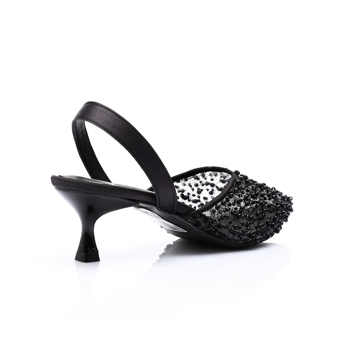 مستر جو - حذاء بكعب عالٍ مفتوح من الخلف مزين بأحجار الراين الأنيقة