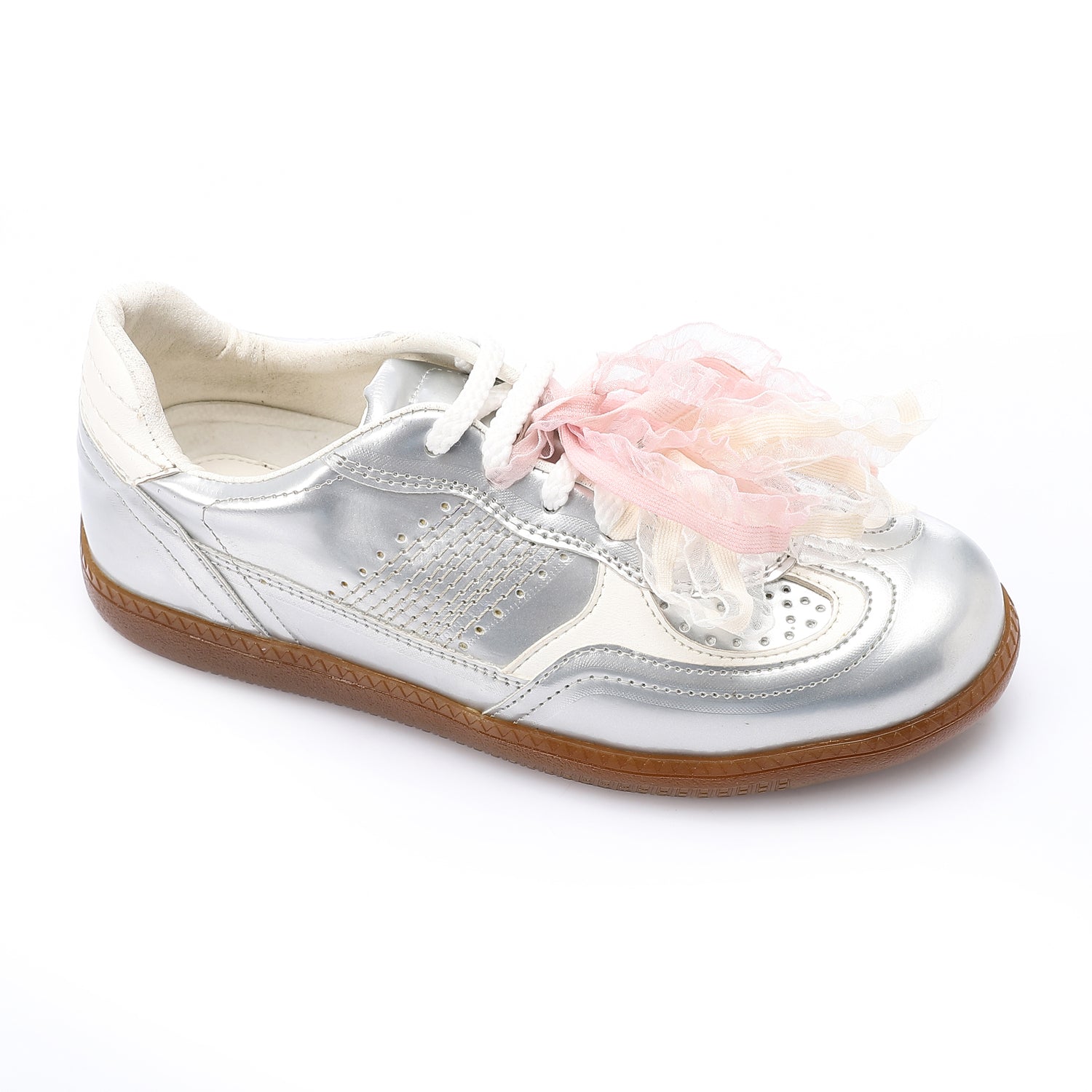 Mr Joe - faux Leather Sneaker with Lace & Decorative Organza Ribbon