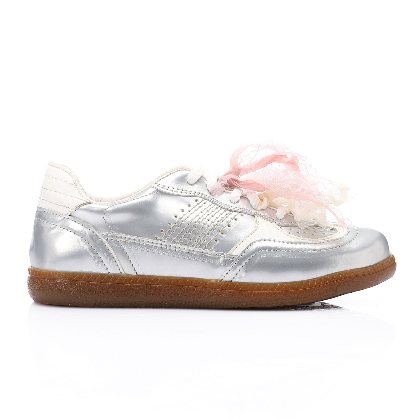 Mr Joe - faux Leather Sneaker with Lace & Decorative Organza Ribbon