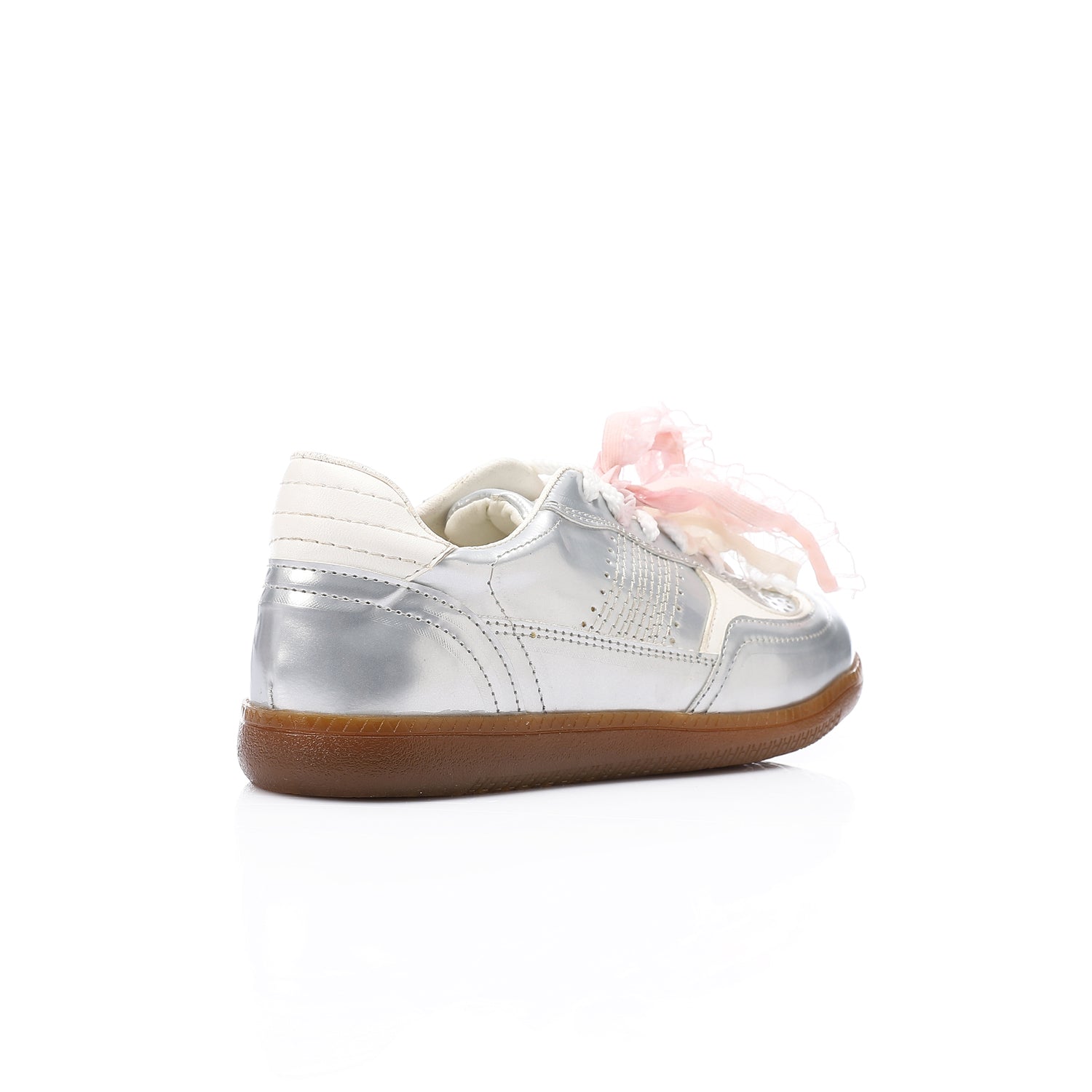 Mr Joe - faux Leather Sneaker with Lace & Decorative Organza Ribbon