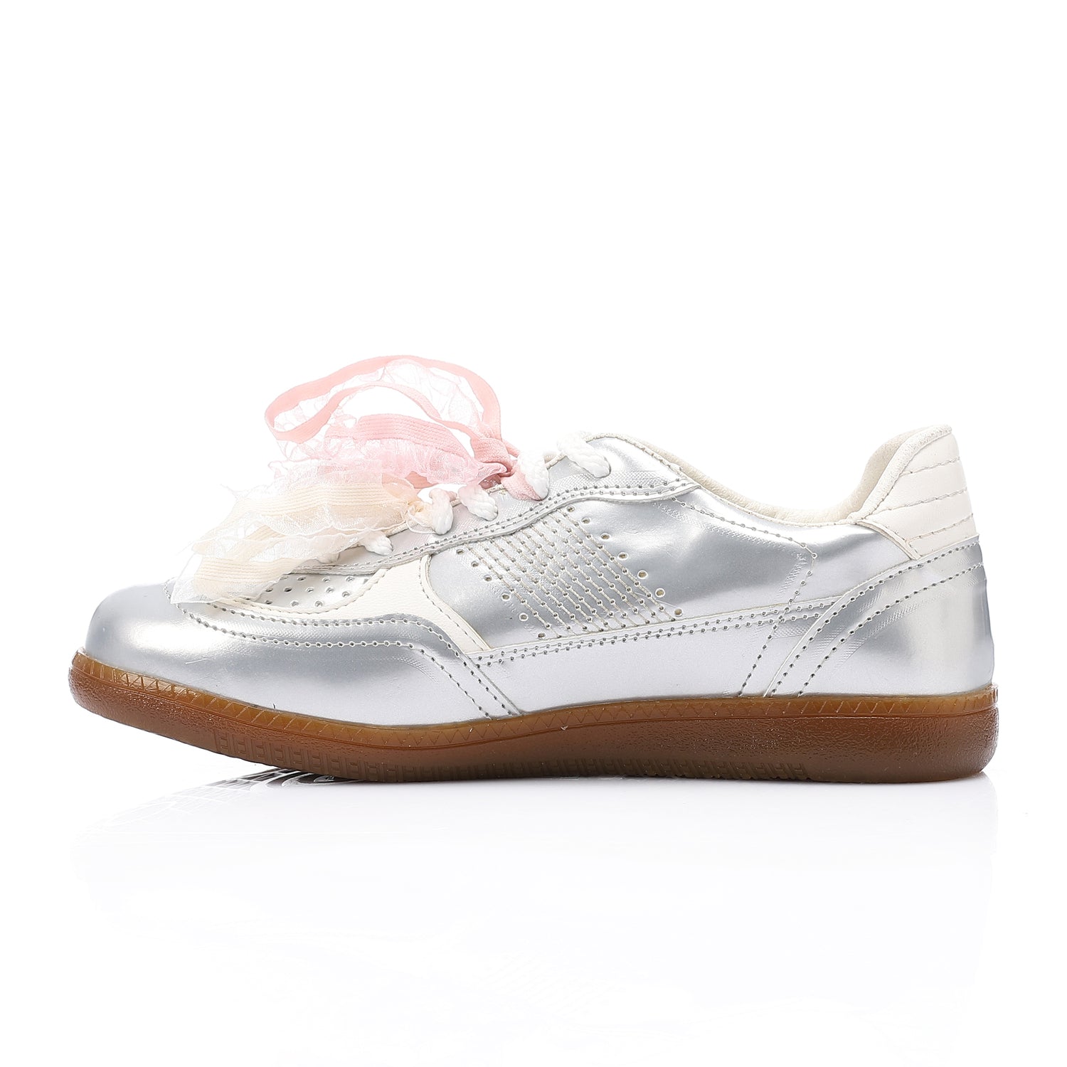 Mr Joe - faux Leather Sneaker with Lace & Decorative Organza Ribbon