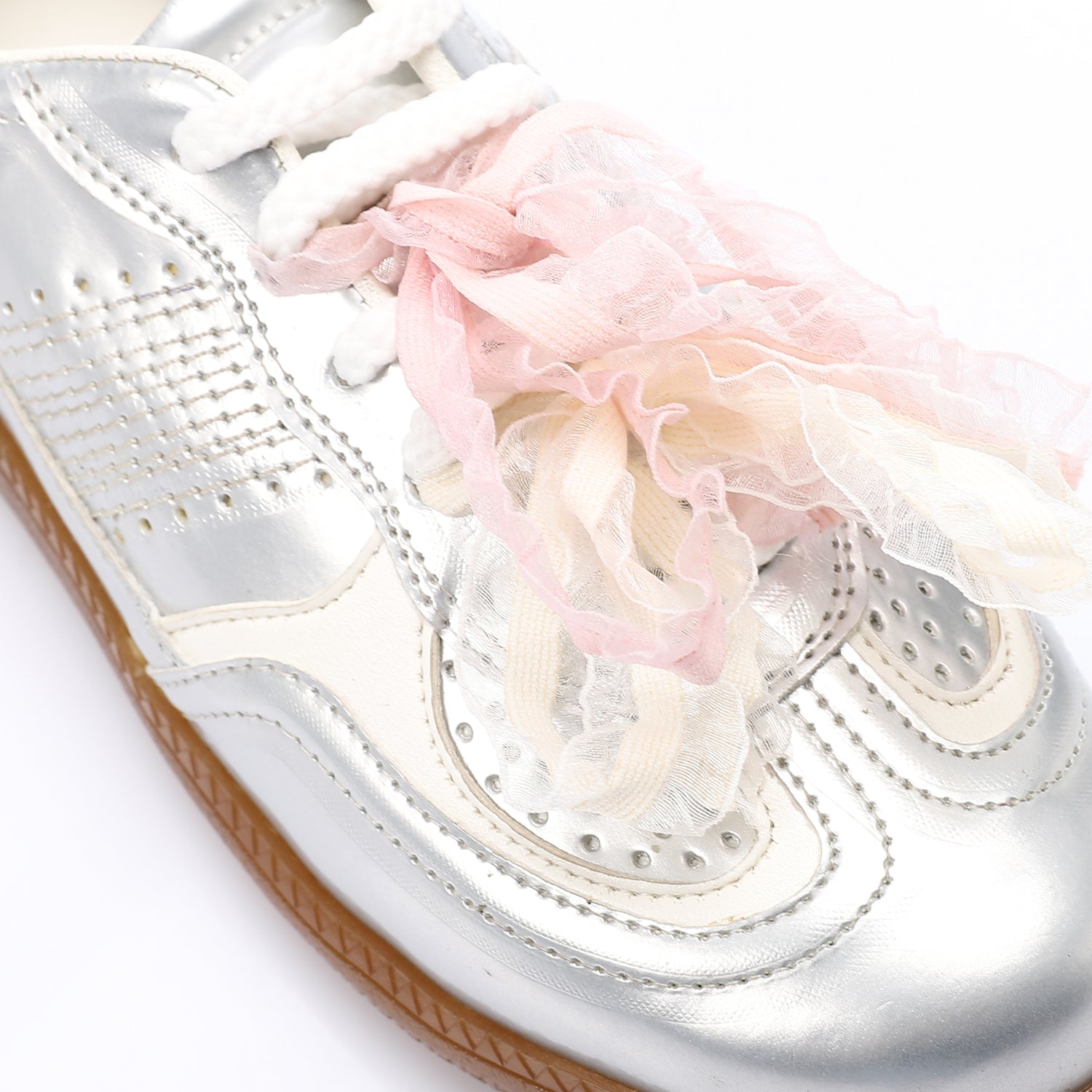 Mr Joe - faux Leather Sneaker with Lace & Decorative Organza Ribbon