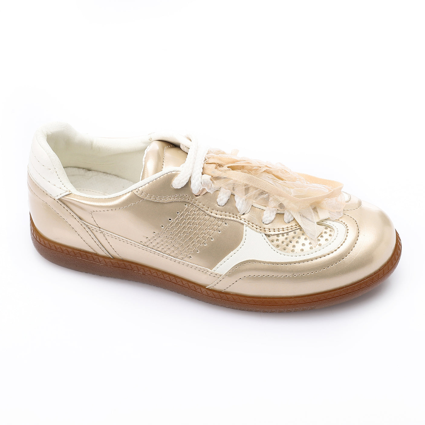 Mr Joe - faux Leather Sneaker with Lace & Decorative Organza Ribbon