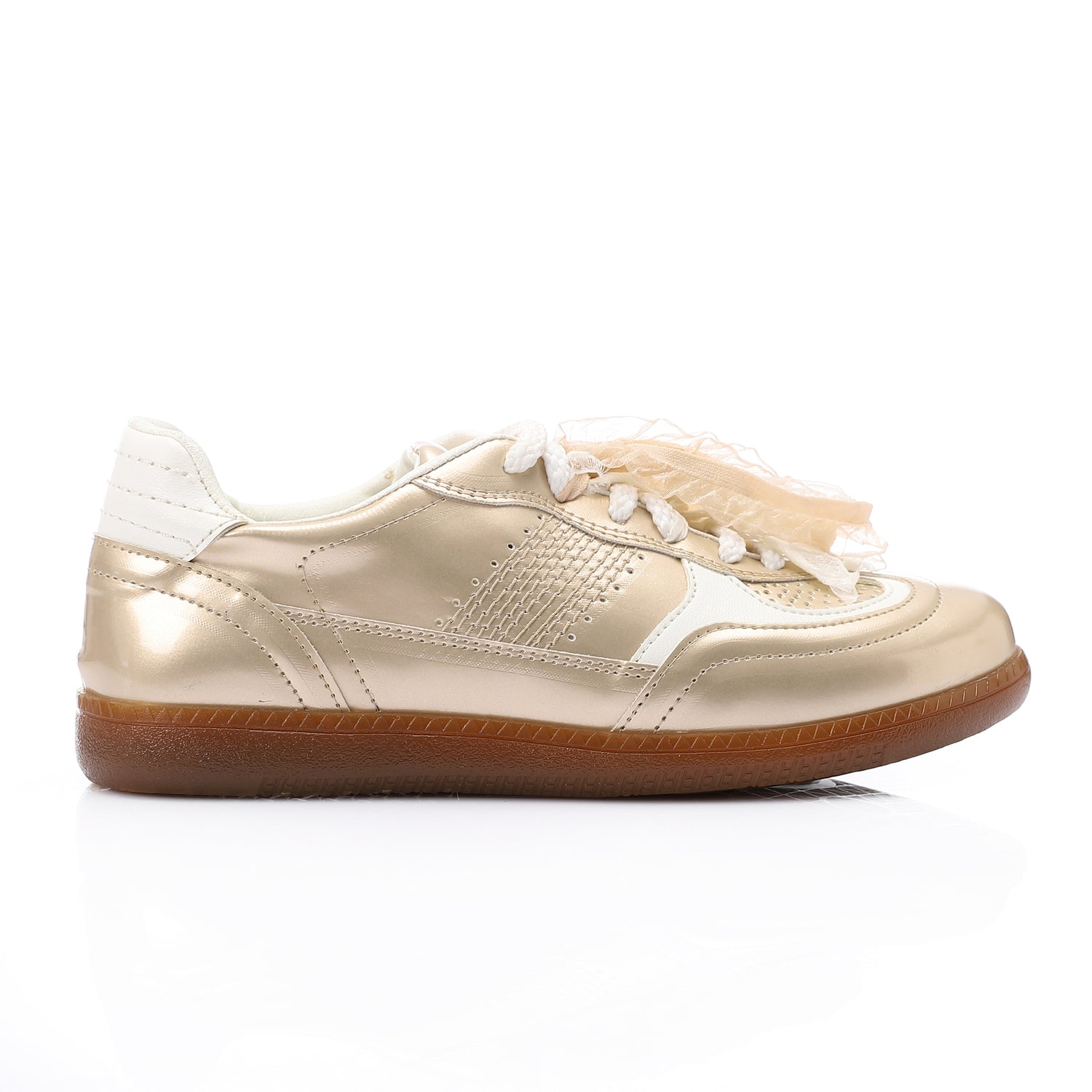 Mr Joe - faux Leather Sneaker with Lace & Decorative Organza Ribbon