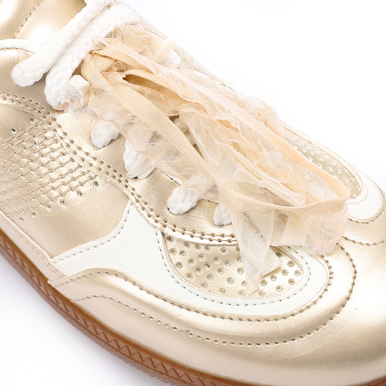 Mr Joe - faux Leather Sneaker with Lace & Decorative Organza Ribbon