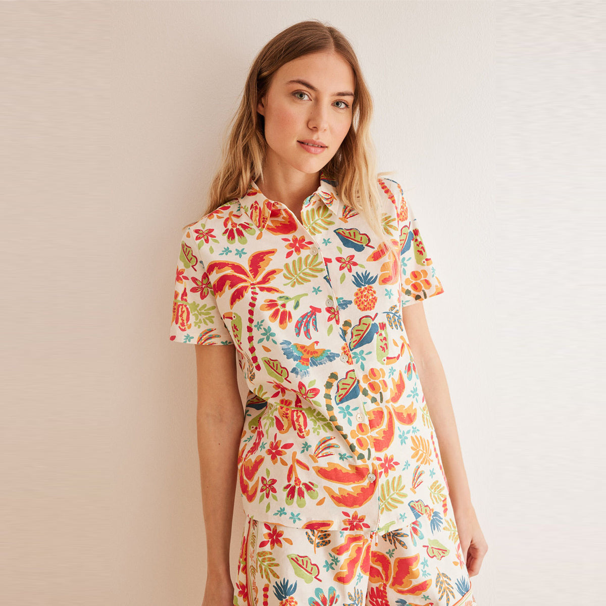 Women Secret - cotton shirt pajamas with tropical shorts - Sold by FIG