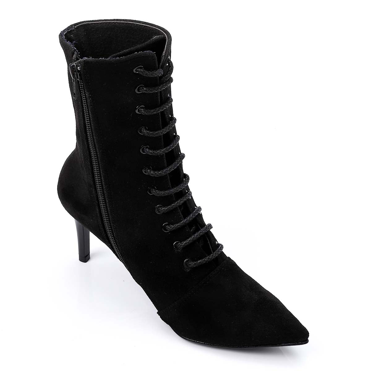 Mr Joe - Lace Up And Zipper Closure Pointed Toecap Ankle Boots